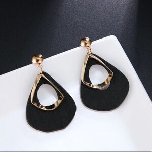 Black & Gold Wood Drop Earrings